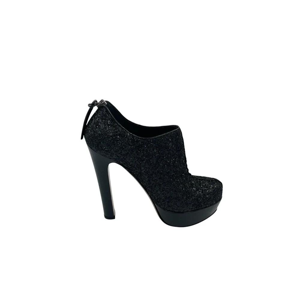 Miu Miu Black Glitter Platform Booties Pumps High Heels EU 38 US 8